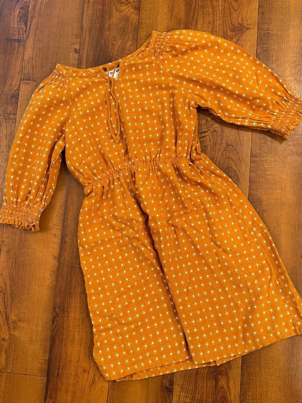 Girls Old Navy Mustard Yellow Floral Boho Tie-Neck Casual Dress medium size 8